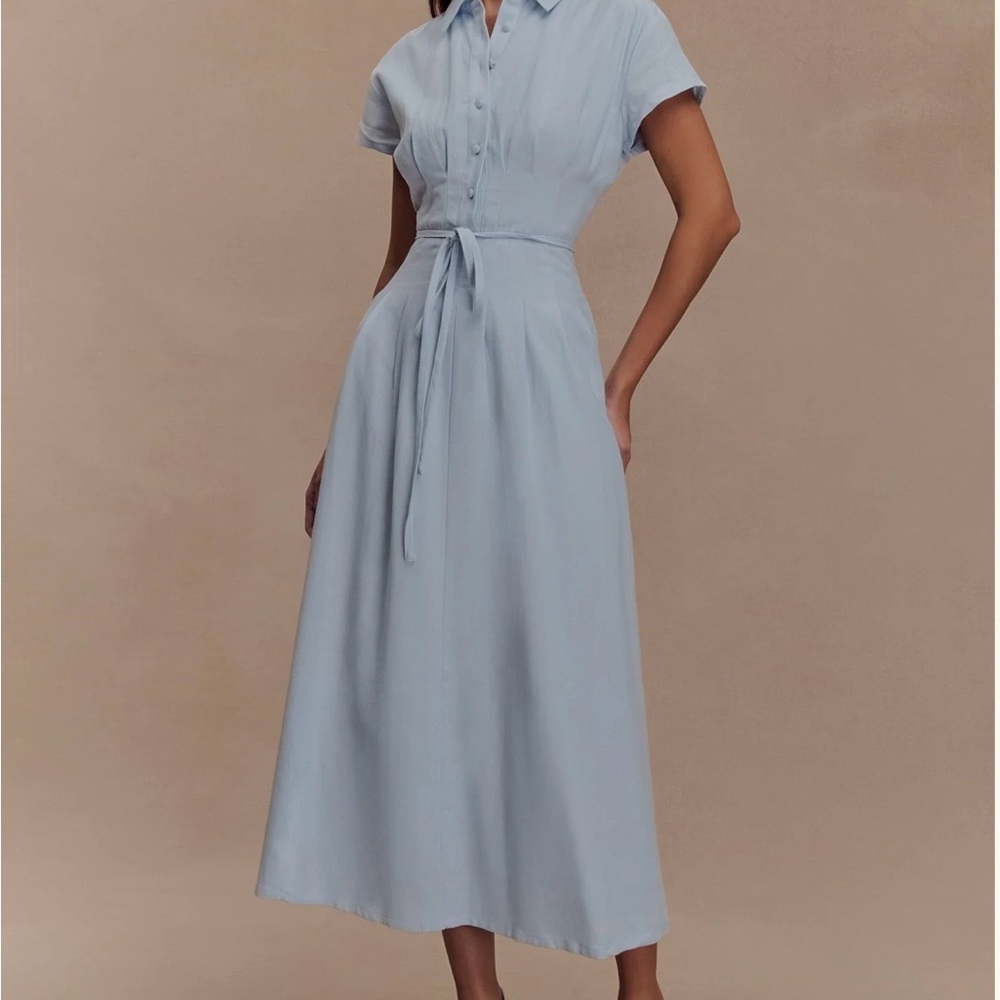 Meshki Light Blue Midi Shirt Dress